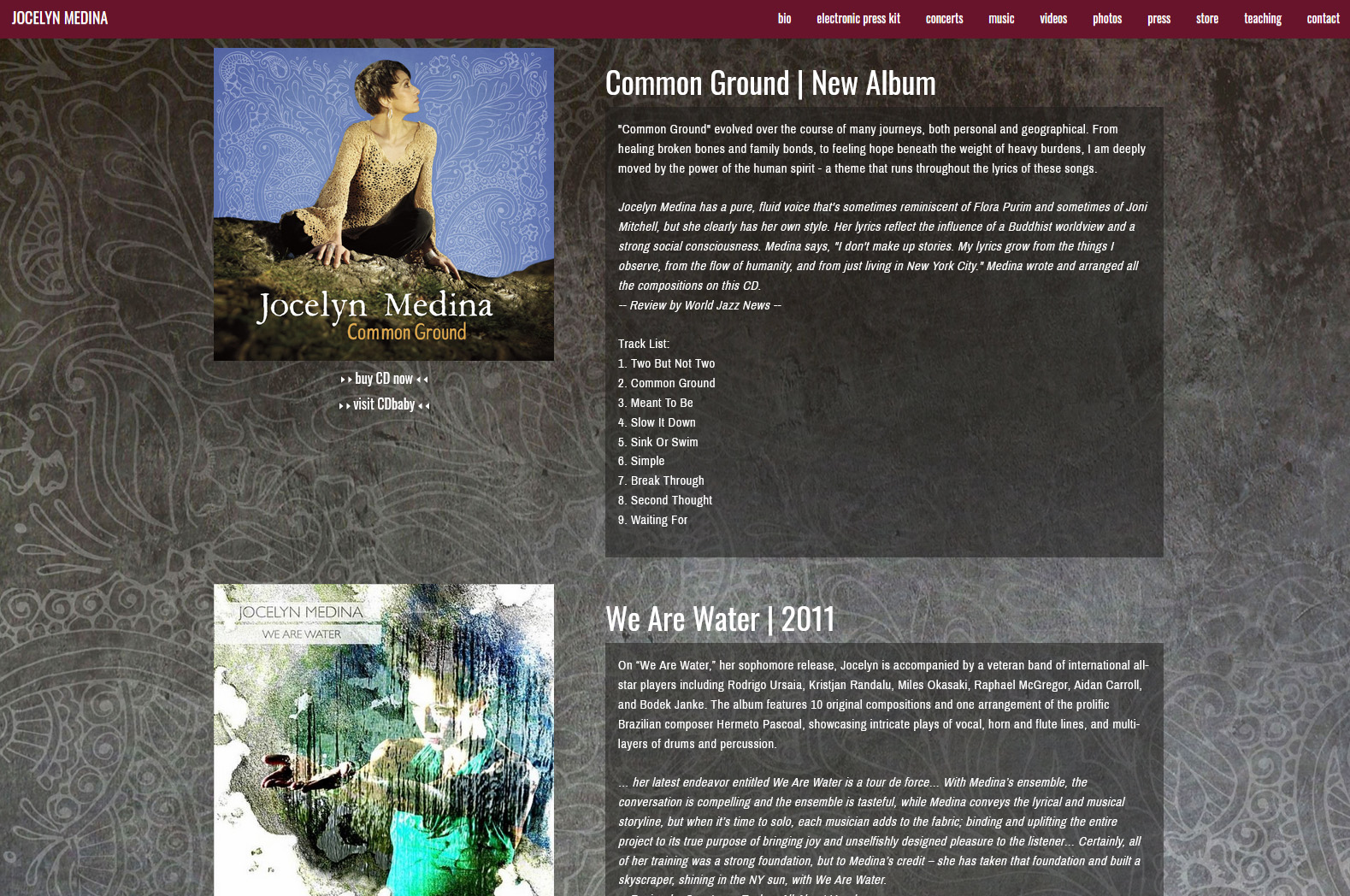 The store page, showing album covers on the left and album information on the right.