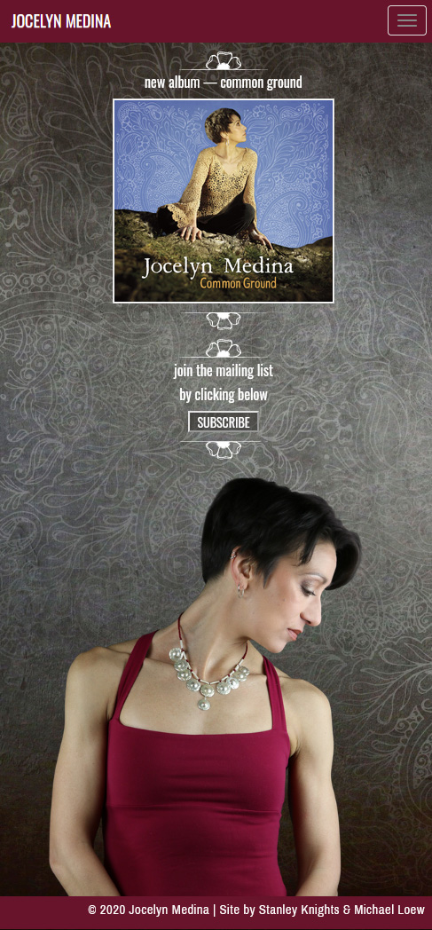 The same web page as before, but showing the responsive narrow view, with my friend below and her album cover above.